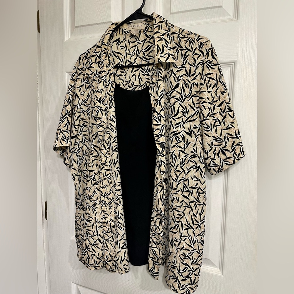 Notations Black and Cream Leaf Pattern Blouse